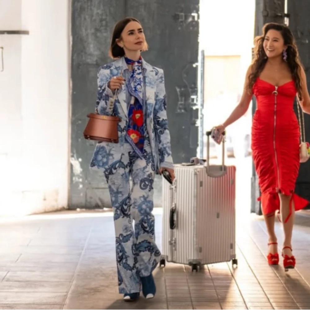 As seen in Emily in Paris Alice + Olivia Breann Floral Peak Lapel Blazer - Picture 7 of 7